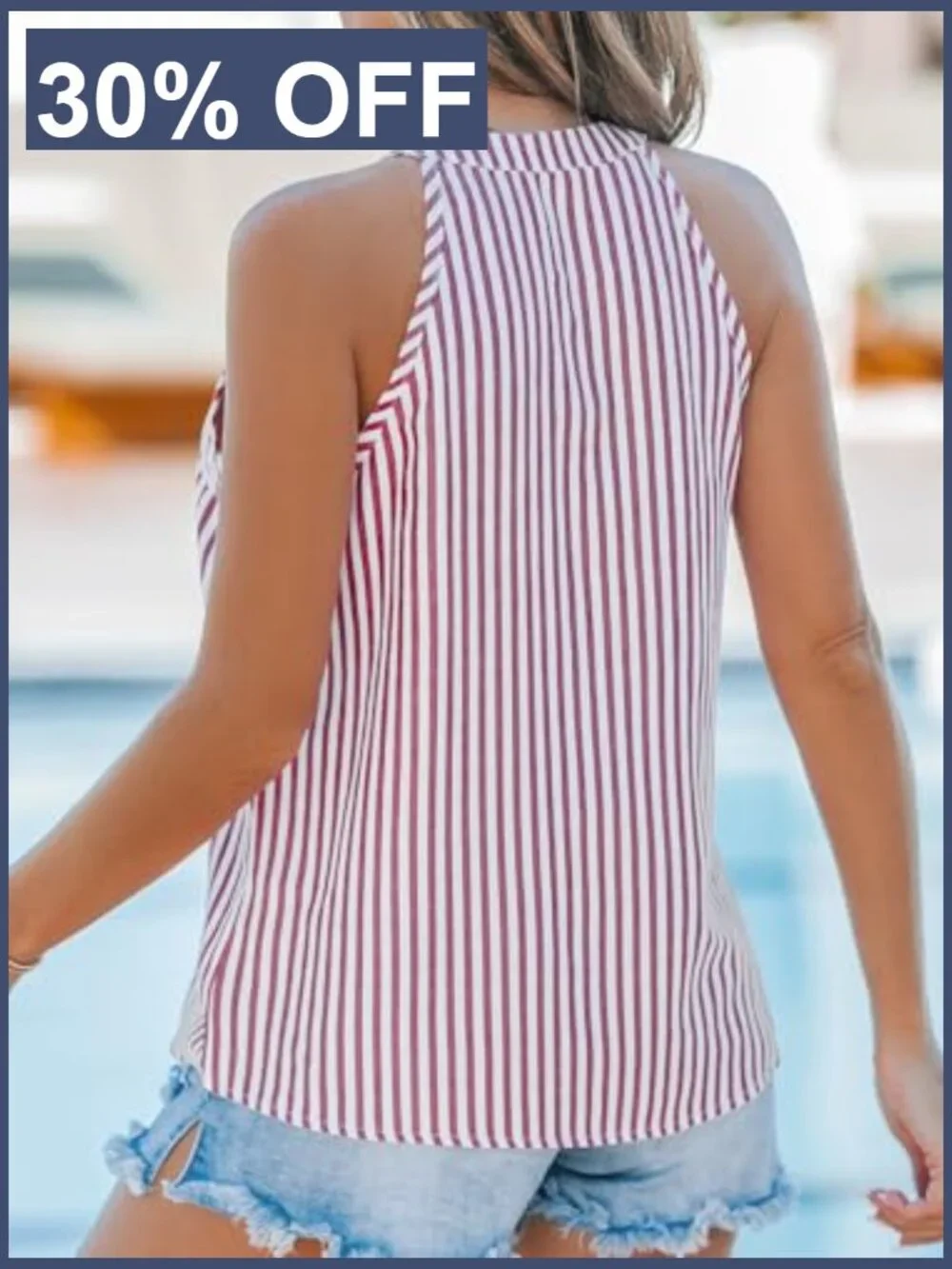 CUPSHE Women's Striped V-Neck Tank Top Button Front Sleeveless_2